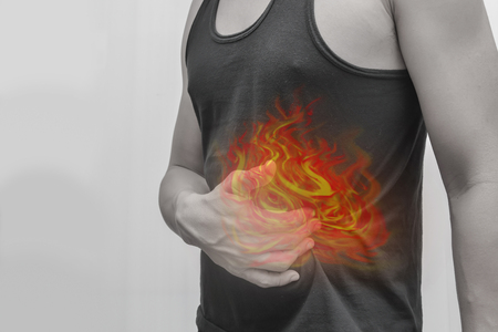 Using fire as a symbol of painful and cancer.Internal organs, liver, kidneys, lung pain.の写真素材