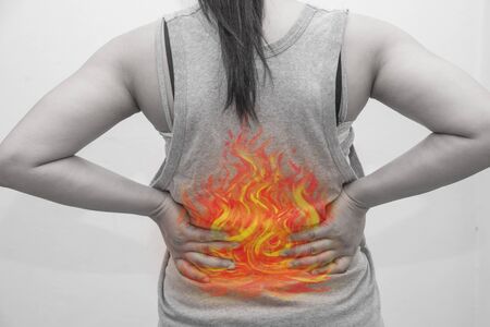 Spine, neck pain.Using fire as a symbol of painful and cancer.の写真素材