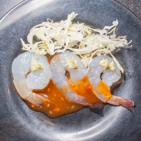 Japanese sushi, shrimp in background dark.の写真素材