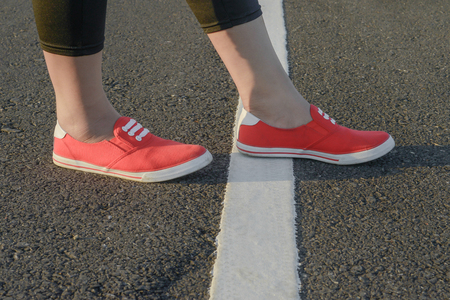 Women's shoes and Near with white lines. The starting concept.の写真素材