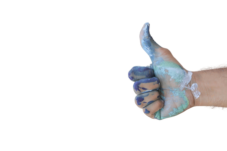 Artist's hands, painted hands on white backgroundの写真素材