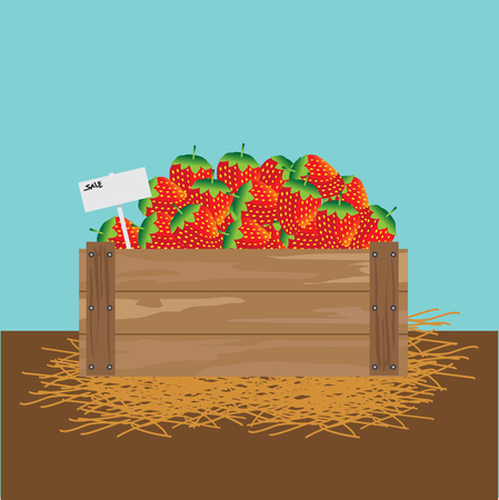 Strawberry in a wooden crate.のイラスト素材