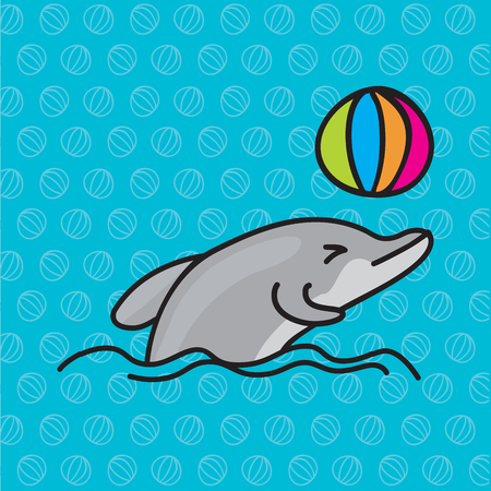 Dolphins playing ball, jumping on sea, vector illustration.のイラスト素材