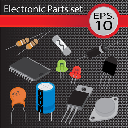 Electronic Parts set, flat design, vector illustration.のイラスト素材