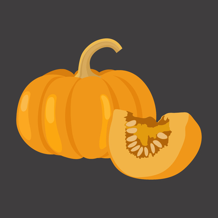 Pumpkin with slice flat design, Pumpkin isolated on black background. vector illustration.のイラスト素材