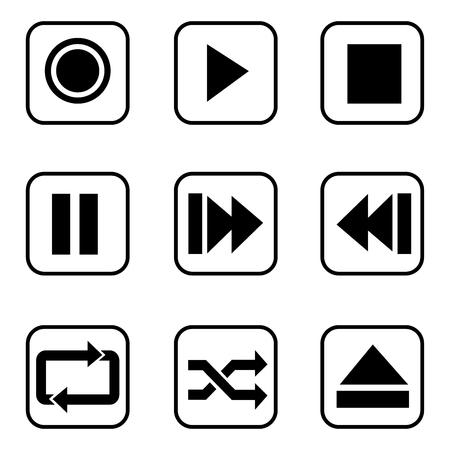 Media player buttons  icons on white background. Vector illustration.のイラスト素材