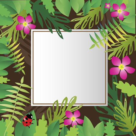 Ladybug with Floral and leaves, with copy space background, vector illustration.のイラスト素材