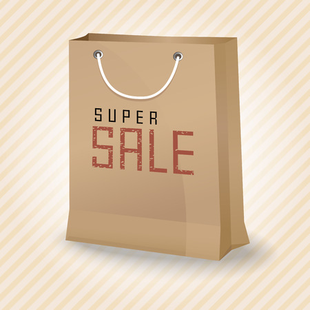 Brown shopping paper bag with super sale, vector illustration.のイラスト素材