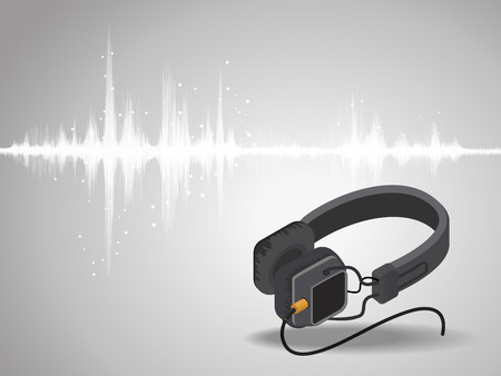 Abstract digital sound wave oscillating with Headphones illustration.のイラスト素材