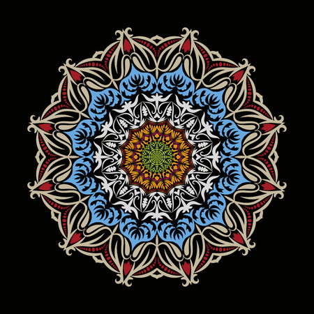Ethnic decorative round element, Lace Patterns on black background vector illustration.のイラスト素材