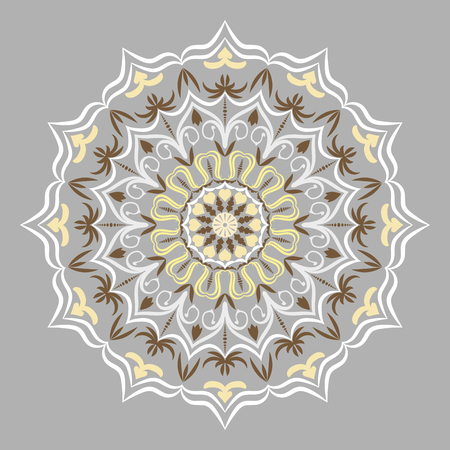 Ethnic decorative round element, Lace Patterns on gray background vector illustration.のイラスト素材