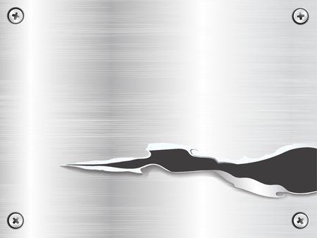 Cut a hole Metal plate background, steel nameplate with screws, vector illustration.のイラスト素材