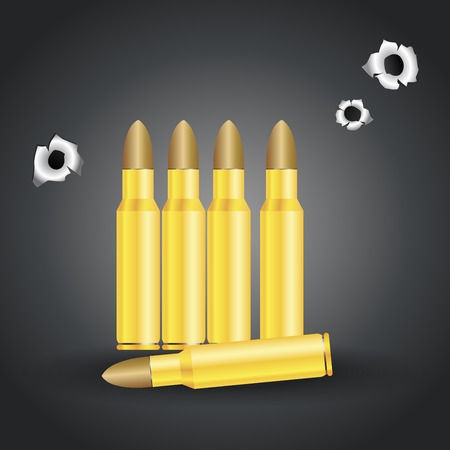 Weapon bullets and bullet holes isolated on gray background vector illustration.のイラスト素材