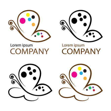 butterfly logo  emblem template for branding, silhouette icon on white background, sign symbol vector illustration.のイラスト素材