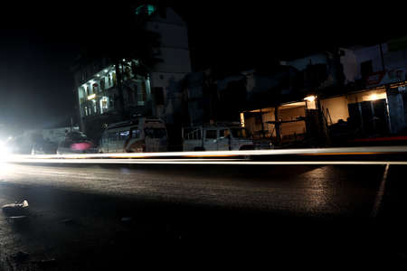 light trails. a long exposure was taken of vehicles passing by.のeditorial素材