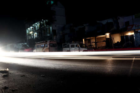 light trails. a long exposure was taken of vehicles passing by.のeditorial素材