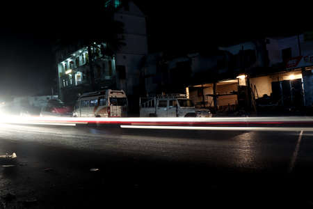 light trails. a long exposure was taken of vehicles passing by.のeditorial素材