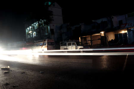 light trails. a long exposure was taken of vehicles passing by.のeditorial素材