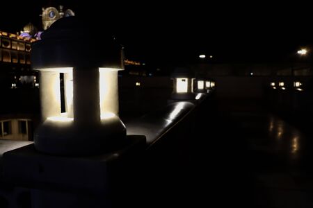 lamp illuminated outside golden temple in amritsarの写真素材