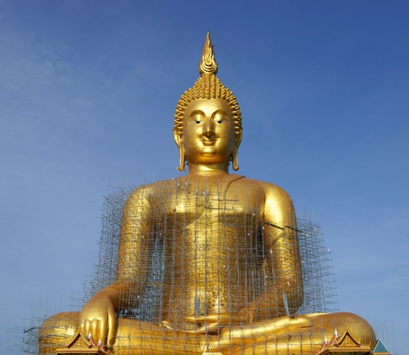 Golden Buddha Statue Under Constructionの写真素材