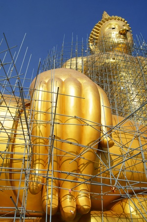 Golden Buddha Statue Under Constructionの写真素材
