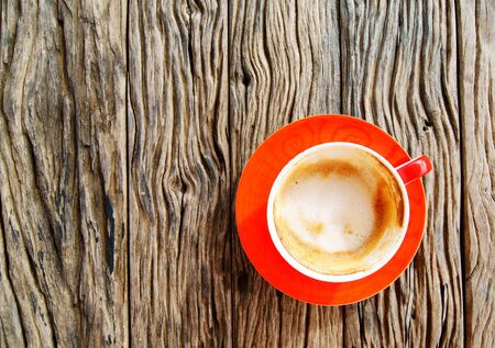 Empty Coffee Red Cup on Wood Table                   の写真素材