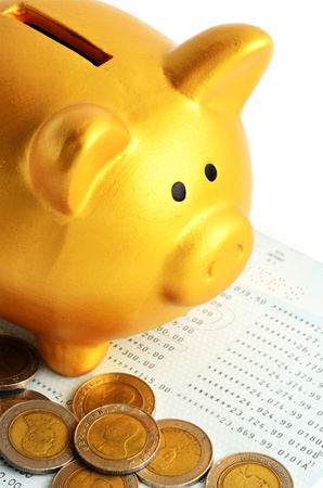 Golden Piggy Bank and Saving Passbookの写真素材