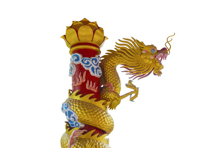 Golden Dragon Statue On White Backgroundの写真素材
