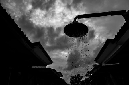 Shower Head Showing Dropsc In The Cloudy Dayの写真素材