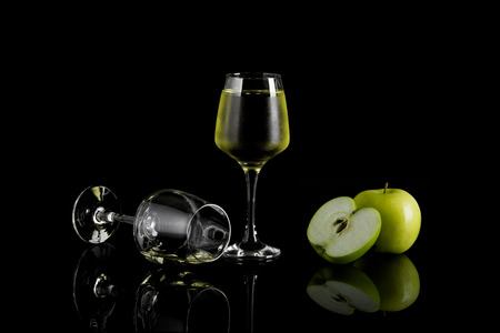 Glass of Apple Wine On Blackの写真素材