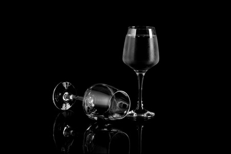 Glass of Wine On Black and Whiteの写真素材