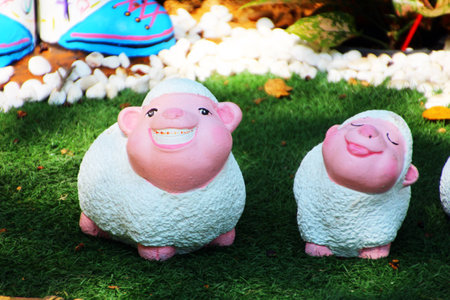 lambs statues  in the garden の写真素材