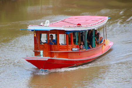 The Tha Chin River cruise ship at Samchuk Market,Suphanburi Thailand のeditorial素材