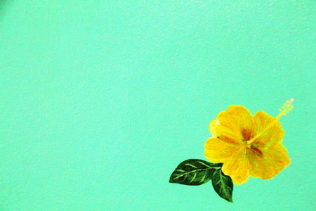 Painting   yellow  hibiscus  flower on green  backgroundの写真素材