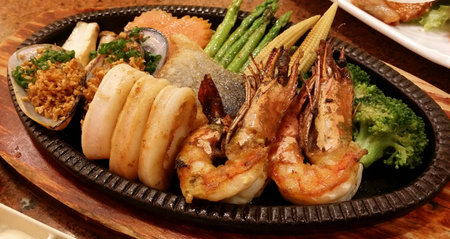 BBQ grill seafood and vegetable Food Koreanの写真素材