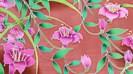 Beautiful  Floral  with Pink Ivy  Batikの写真素材
