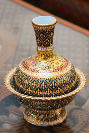 Set of pour water ceremonial Benjarongの写真素材