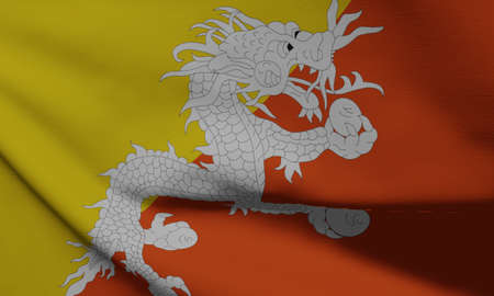 Bhutan flag waving china national flag backgroundの写真素材
