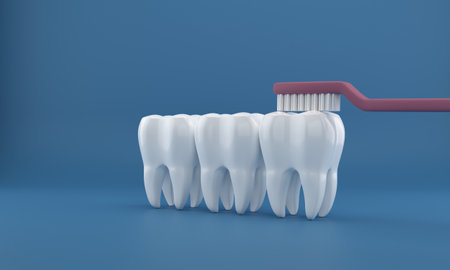 Photo 3d render of teeth with toothbrushの写真素材