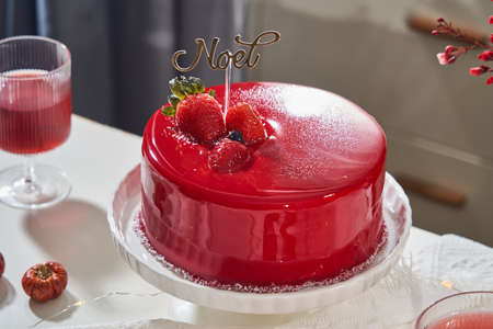Celebrate Festive Noel Chrismas New Year's Eve Red Velvet Sweet Cake Decoration Table Menuの写真素材