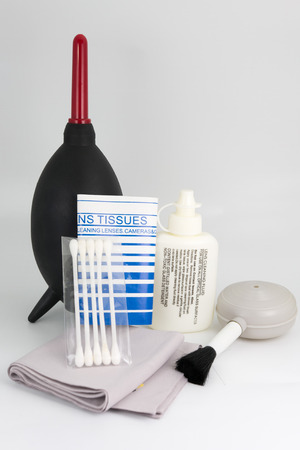 Camera cleaner set on white backgroundの写真素材