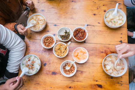 Dumplings soup breakfast in Chinaの写真素材