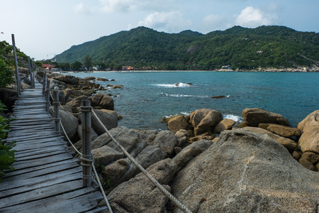 Wooden Boardwalk at Haad Rin, Koh Pha Ngan, Thailandの写真素材