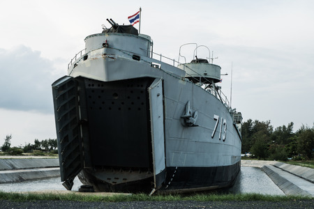 The Royal Thai Navy vessel 713 sitting on land in Thong Sala on Koh Phangan, Suratthani, Thailandのeditorial素材