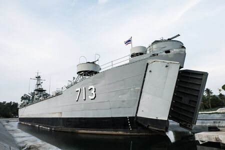 The Royal Thai Navy vessel 713 sitting on land in Thong Sala on Koh Phangan, Suratthani, Thailandのeditorial素材