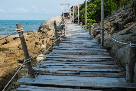 Wooden Boardwalk at Haad Rin, Koh Pha Ngan, Thailandの写真素材