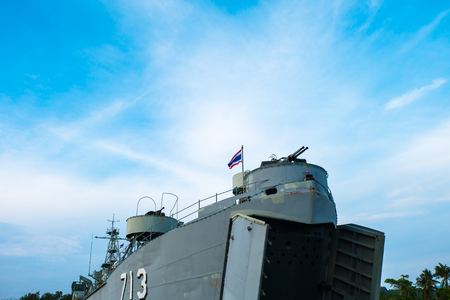 The Royal Thai Navy vessel 713 sitting on land in Thong Sala on Koh Phangan, Suratthani, Thailandのeditorial素材