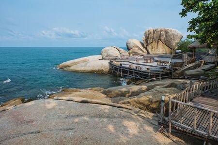 Wooden Boardwalk at Haad Rin, Koh Pha Ngan, Thailandのeditorial素材