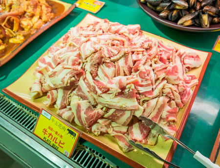 Raw beef slice for barbecue or Japanese style yakinikuの写真素材