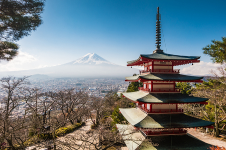 Chureito pagoda and Mountain Fuji in autumnのeditorial素材